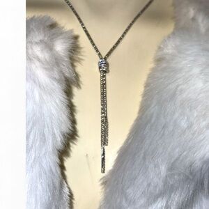 Stella Rose London silver plated lariat/Y necklace with a Cz covered knot 22”